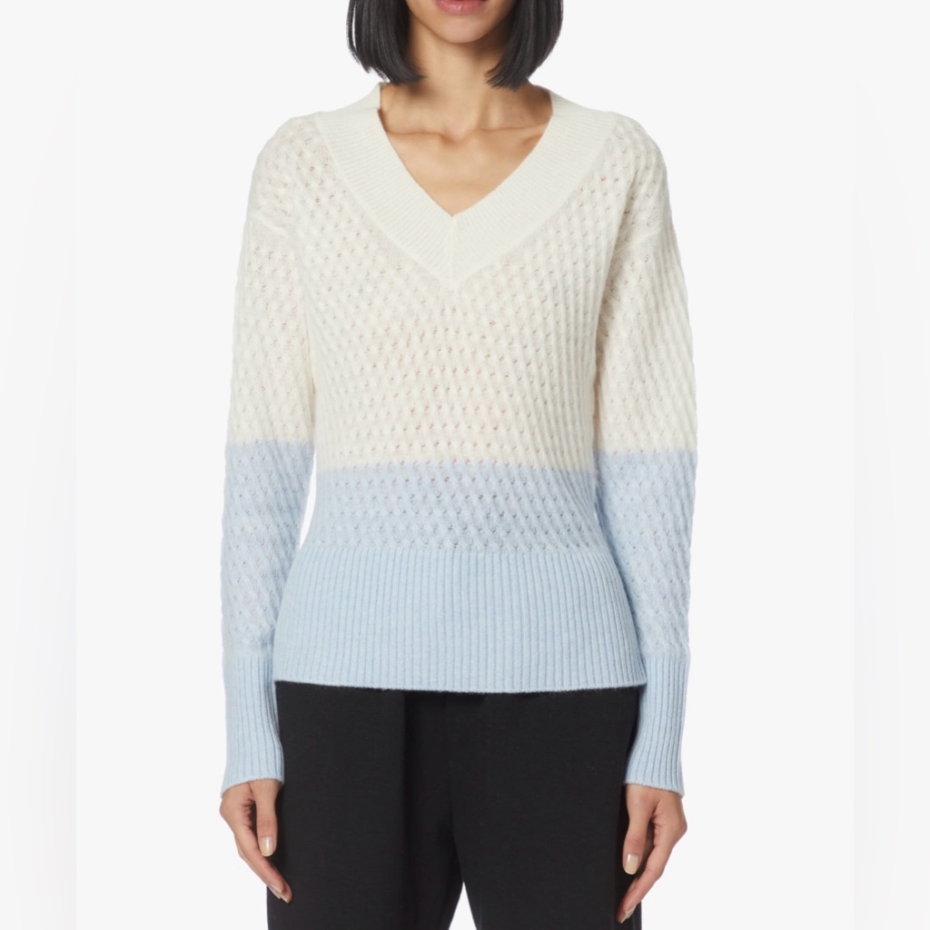 Brodie Cashmere “Bella” 100% Cashmere Preppy Career Coquette V-Neck Sweater L